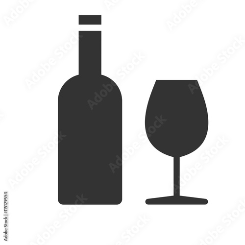 Bottle of wine with a glass icon isolated on a white background. Vector illustration.