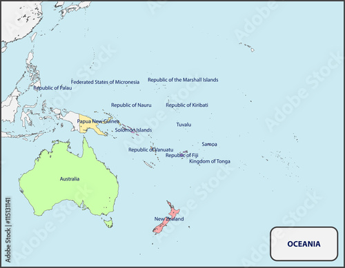Political Map of Oceania with Names