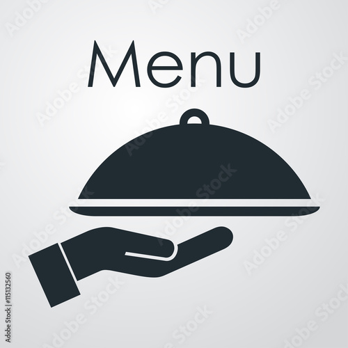 Icono plano Menu y bandeja con mano sobre fondo degradado gris #1