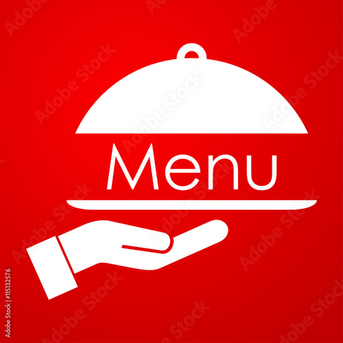 Icono plano Menu y bandeja con mano sobre fondo degradado rojo #2