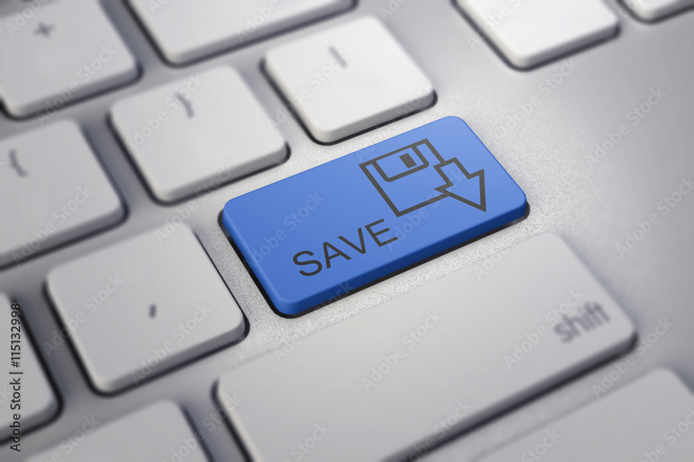 keyboard with blue button save symbol keyboard with blue button save symbol