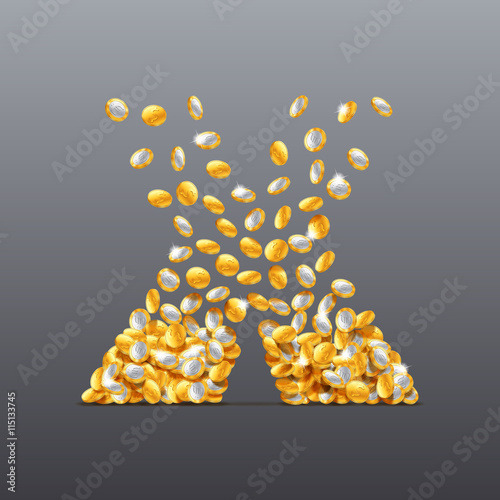 Vector letter X made of coins filling character. Easy to edit