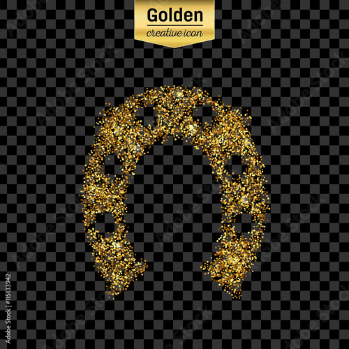 Gold glitter vector icon of hoof isolated on background. Art creative concept illustration for web, glow light confetti, bright sequins, sparkle tinsel, abstract bling, shimmer dust, foil.