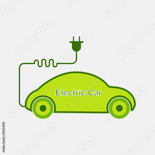 Green ecological electric car sign, solid illustration, flat pictogram
