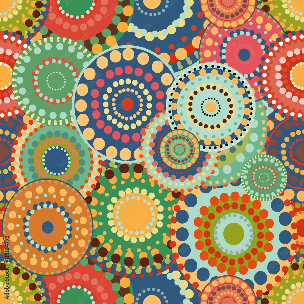 Seamless pattern spring baby with bright colorful painted circle