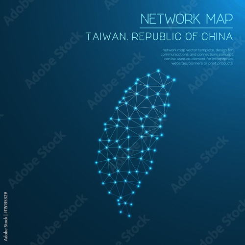 Taiwan, Republic of China network map. Abstract polygonal map design. Internet connections vector illustration.