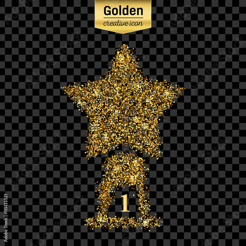 Gold glitter vector icon of statuette isolated on background. Art creative concept illustration for web, glow light confetti, bright sequins, sparkle tinsel, abstract bling, shimmer dust, foil.