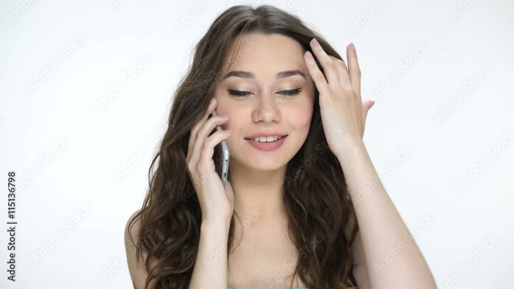 Beautiful young girl talking on the cell phone and saying no, no way Beautiful young girl talking on the cell phone and saying no, no way