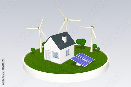 Maison énergie verte, énergie solaire, énergie éolienne