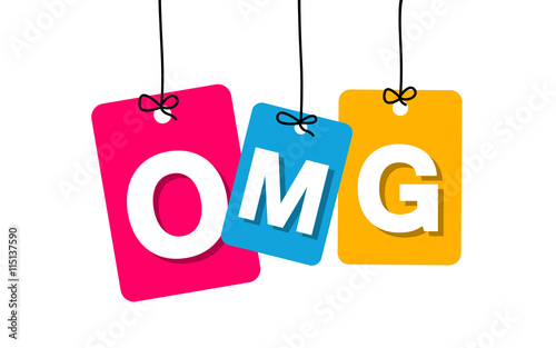 Vector colorful hanging cardboard. Tags - omg