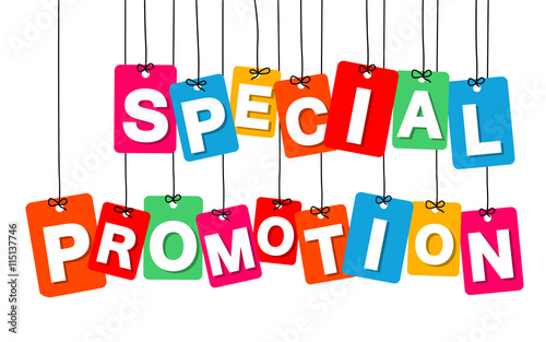 Vector colorful hanging cardboard. Tags - special promotion