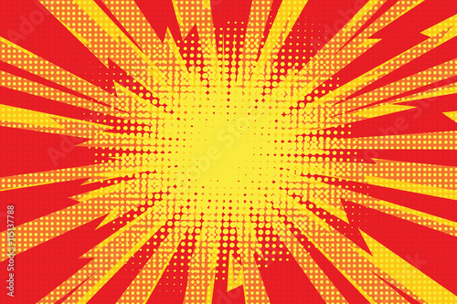 Obraz na plátně Red yellow pop art retro background cartoon lightning blast radi
