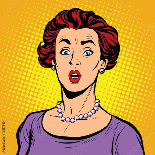 Surprised woman with a pearl necklace