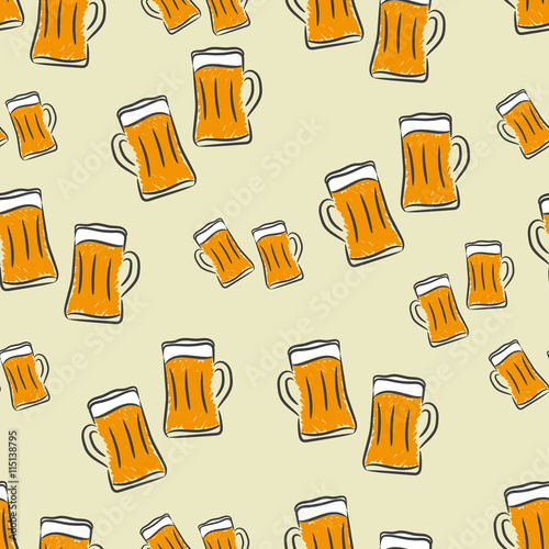 Vector beer seamless pattern. Crafted beer background. Beer mug texture. Vector illustration.