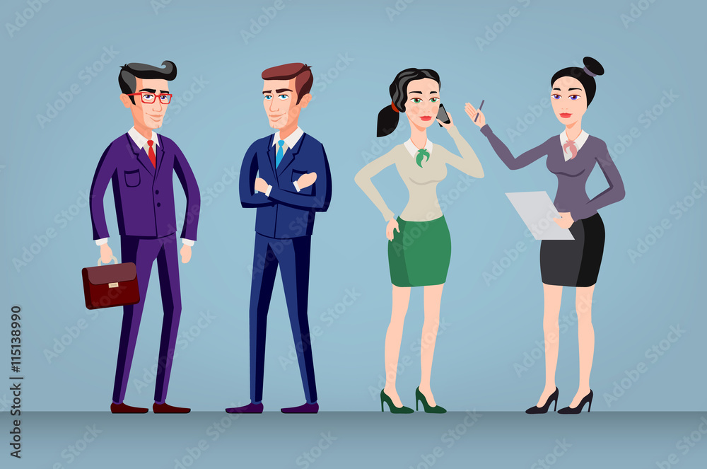 Obraz premium vector Men and women in office wear full length, isolated. Group of office workers standing. Global multi ethnic team of successful businesspeople standing with confident look