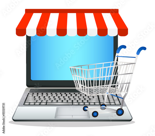 laptop with online marketing store