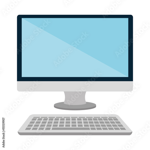 Personal computer with keyboard, isolated flat icon vector illustration.