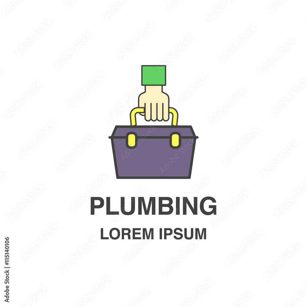 Plumber hand and box with tools icon Plumber hand and box with tools icon