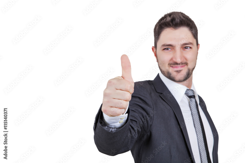 Businessman giving thumbs up