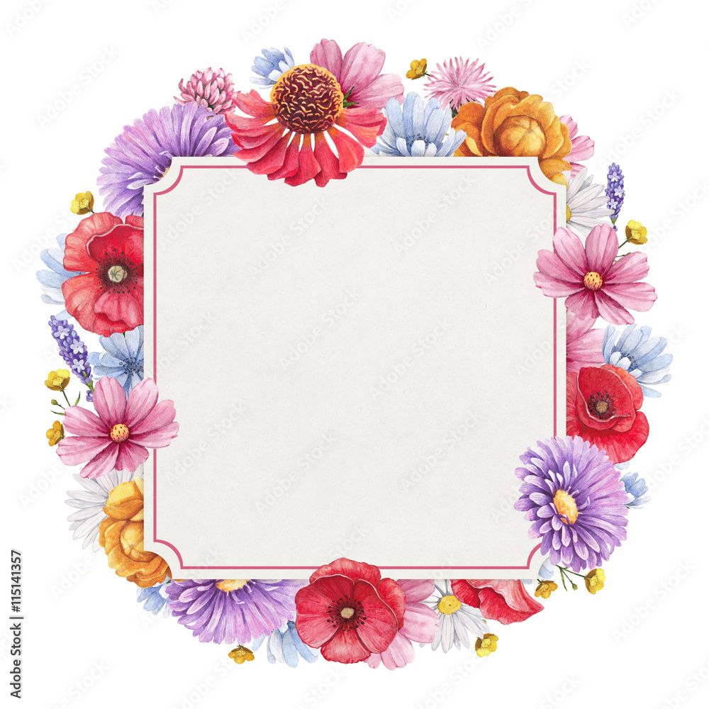 Fototapeta premium Watercolor illustrations of wild flowers. Perfect for invitation