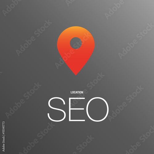 Flat design modern vector illustration concept of SEO word combined from elements and location icon which symbolized a success internet searching optimization process