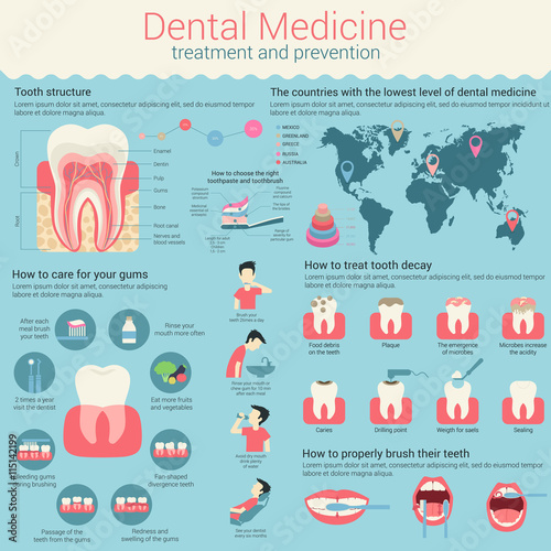 Dental medicine infographic or infochart layout with line and circle