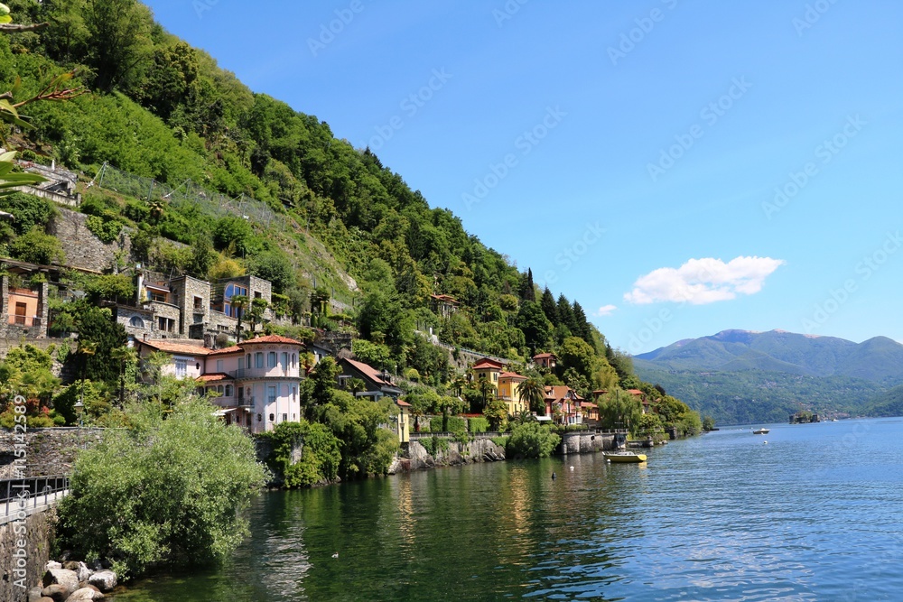 Waterfront of Cannero Riviera at Lake Maggiore, Piedmont Italy