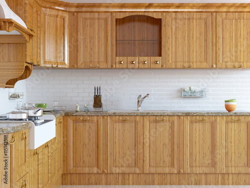 3D-rendering of a kitchen in a country house