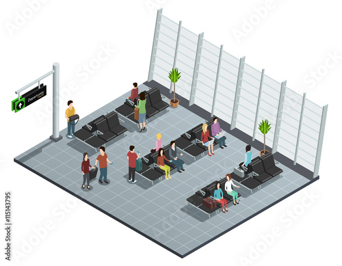 Airport Departure Lounge Isometric Composition 