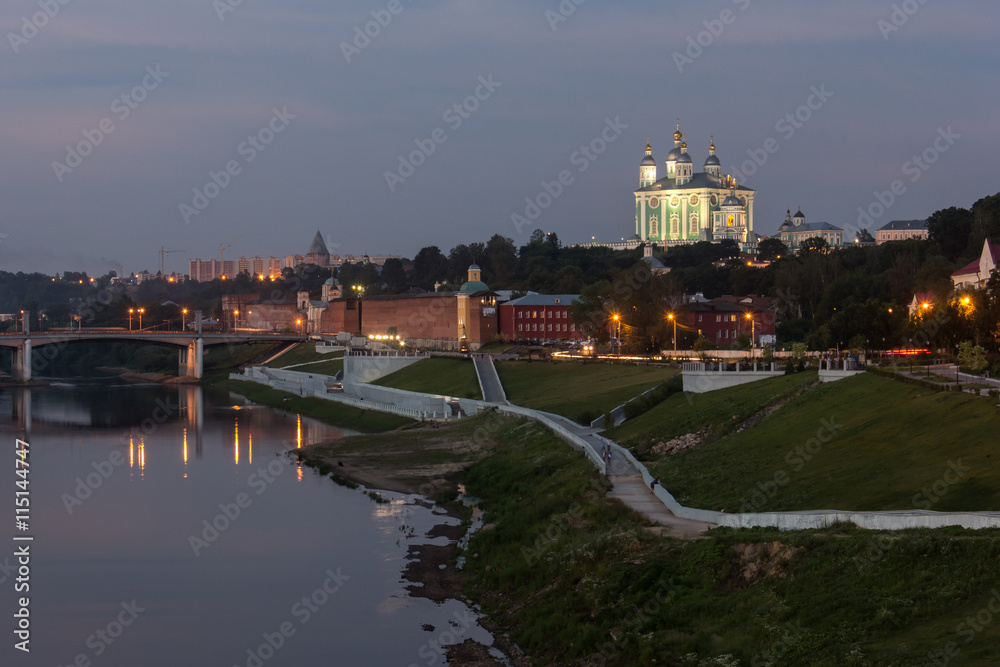 View of the cathedral in Smolensk, Russia. Evening.