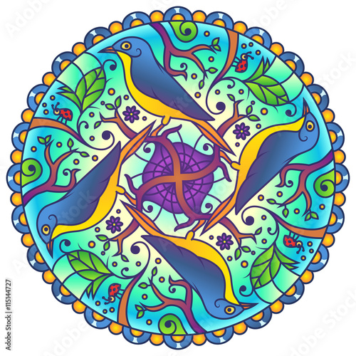 Bird Colorful Round Mandala Ornament