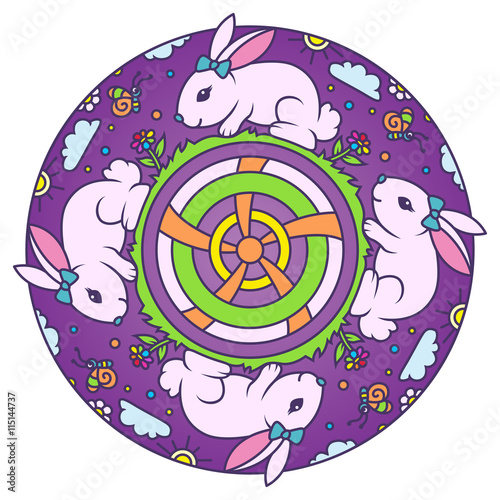 Bunny Colorful Round Mandala Ornament