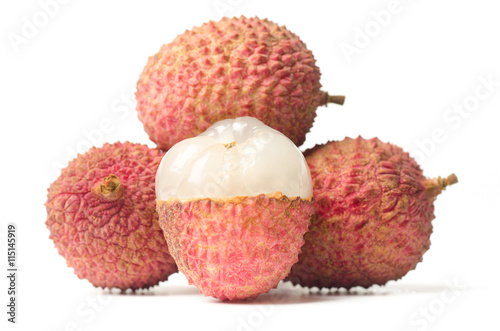 Lychees fruit on white background