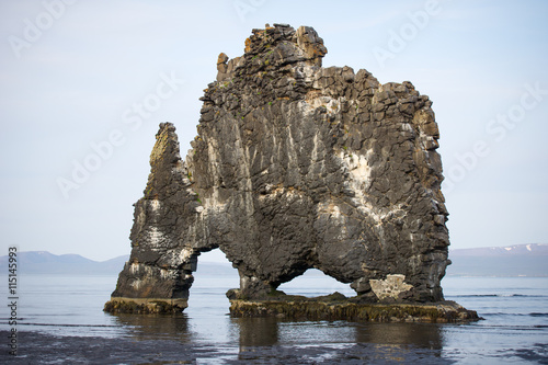 Hvitserkur rock in Iceland. Hvitserkur is a 15 meters high basalt stack along the eastern shore of the Vatnsnes peninsula, in northwest Iceland.
