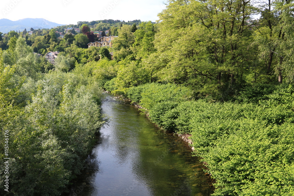 River San Giovanni in Intra Verbania flows into Lake Maggiore, Piedmont Italy