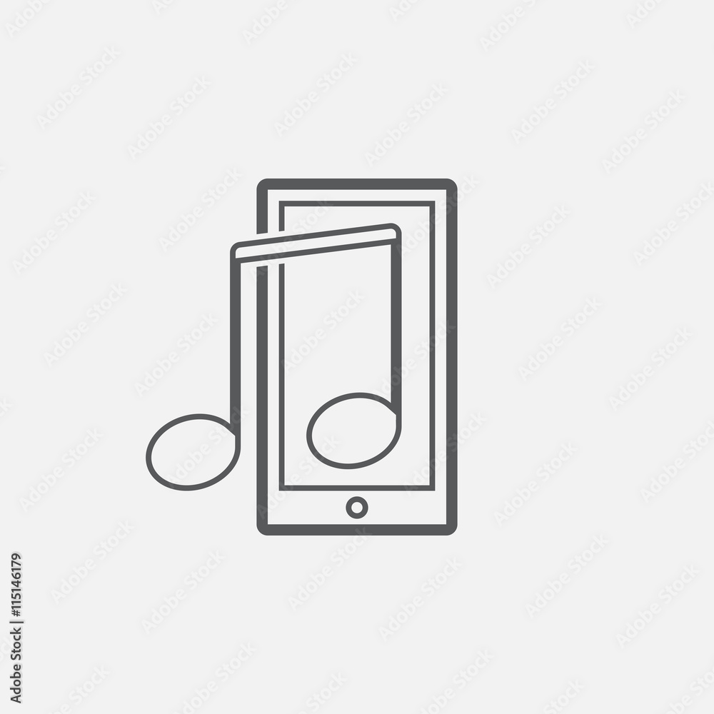 Fototapeta premium Smartphone with music note line icon, outline vector logo illustration, linear pictogram isolated on white