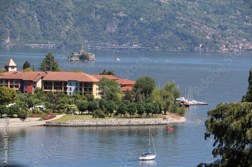 View to Cannero Riviera and Castelli di Cannero at Lake Maggiore, Piedmont Italy photo