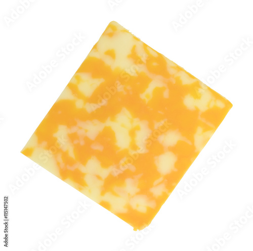 Slice of Colby-Jack cheese on a white background.