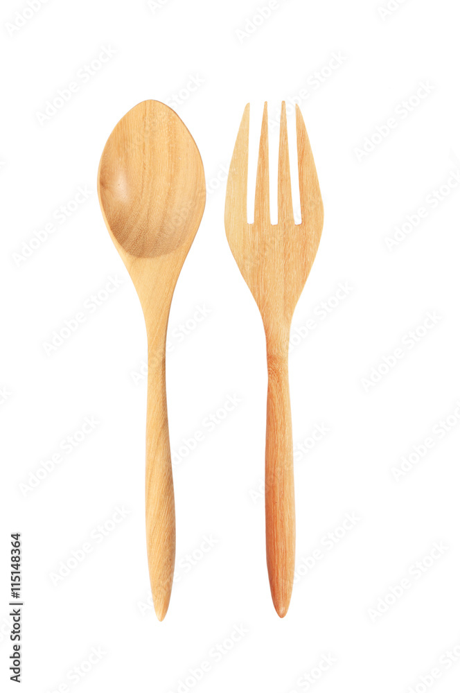 Wooden spoons and fork Isolated on White Background Wooden spoons and fork Isolated on White Background