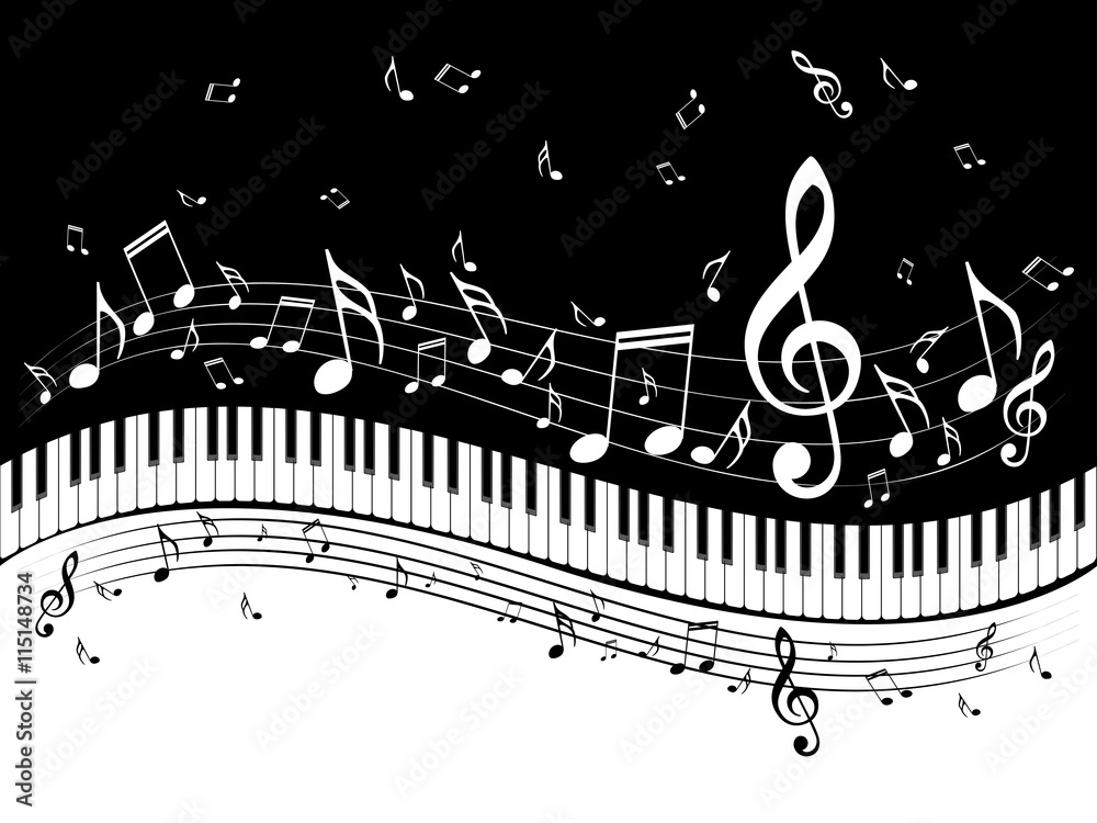 Mayor captura hielo Piano Keyboard with Music Notes vector de Stock | Adobe Stock