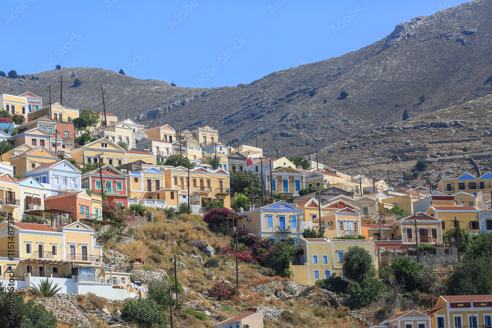 Colorful houses , the small town Symi, Greece