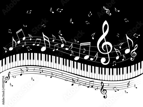 Piano Keyboard with Music Notes