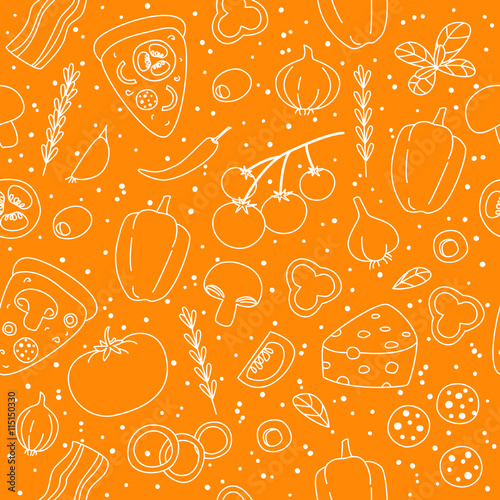 Seamless pattern with pizza ingredients 
