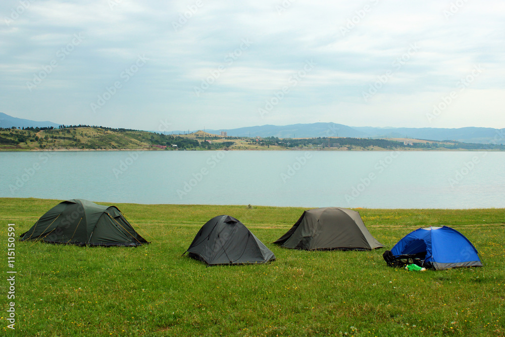 Tents in camping near the Tbilisi water reservoir, Georgia