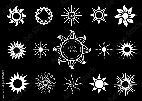 Set of different emblems of signs and symbols in the form of a circular or sun ornament