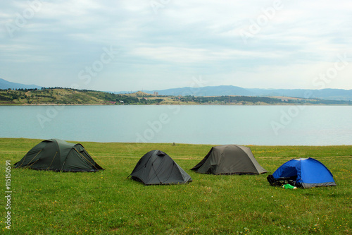 Tents in camping near the Tbilisi water reservoir, Georgia
