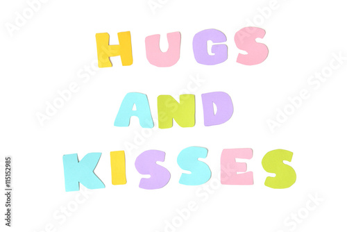 Hugs and kisses text on white background - isolated