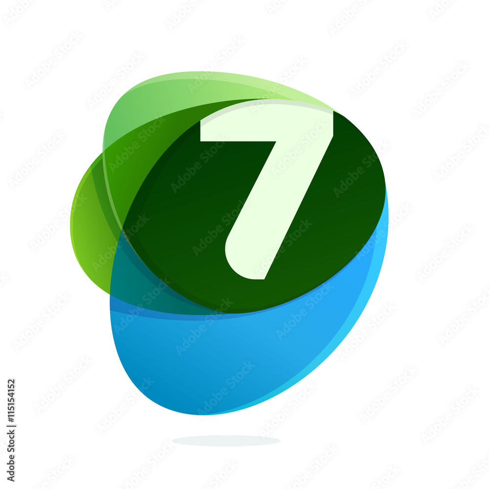 Number seven logo in green leaves and blue drops. Number seven logo in green leaves and blue drops.