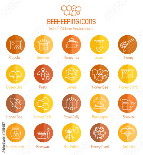 Set of outlined honey and beekeeping vector icons