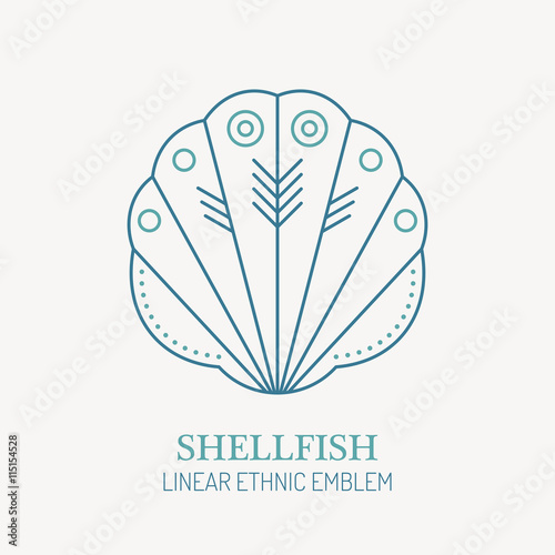 Line style nautical emblem - shellfish illustration.